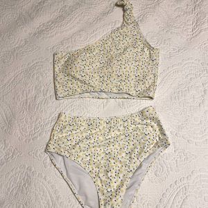 New w/ tags, Graham Swim one-shoulder yellow high-waist bikini, size medium